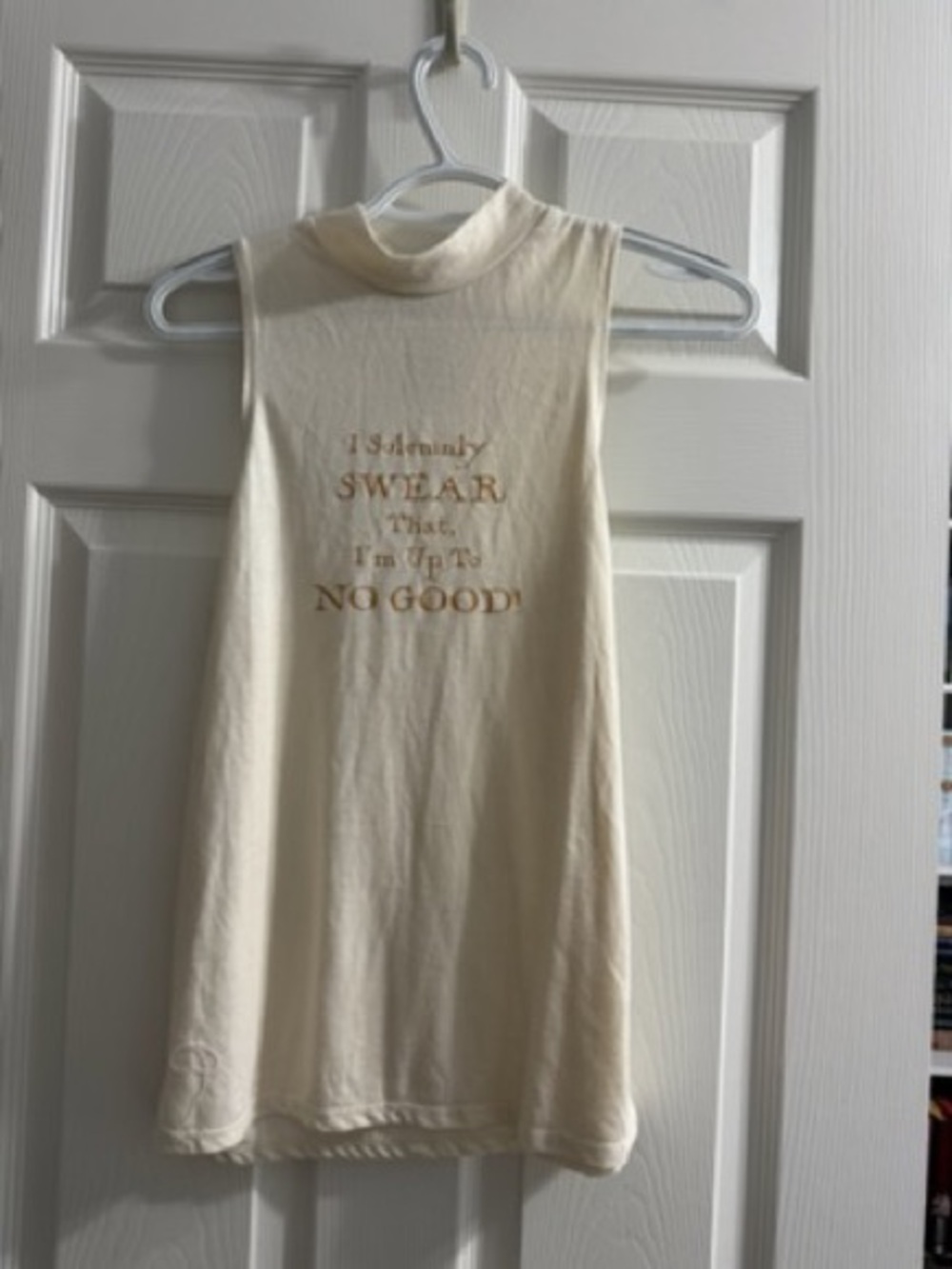 Cream Graphic Mock-Neck Tank Top